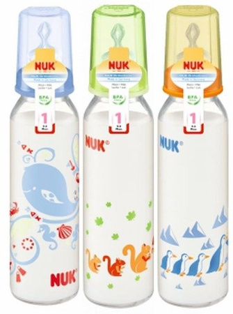 NUK CLASSIC Butelka szklana 230 ml + smoczek silik