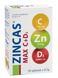 ZINCAS MAX WITAMINA C + D3 + CYNK 50 tabletek