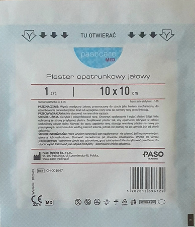 Plaster jałowy opatrunkowy 10 x 10 cm PASOCARE MED