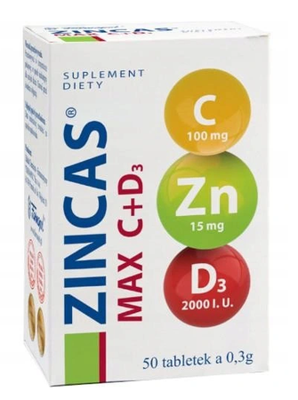 ZINCAS MAX WITAMINA C + D3 + CYNK 50 tabletek