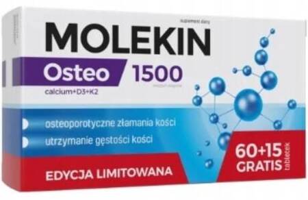 MOLEKIN OSTEO 1500 WITAMINA D3 K2 WAPŃ 75 tabletek